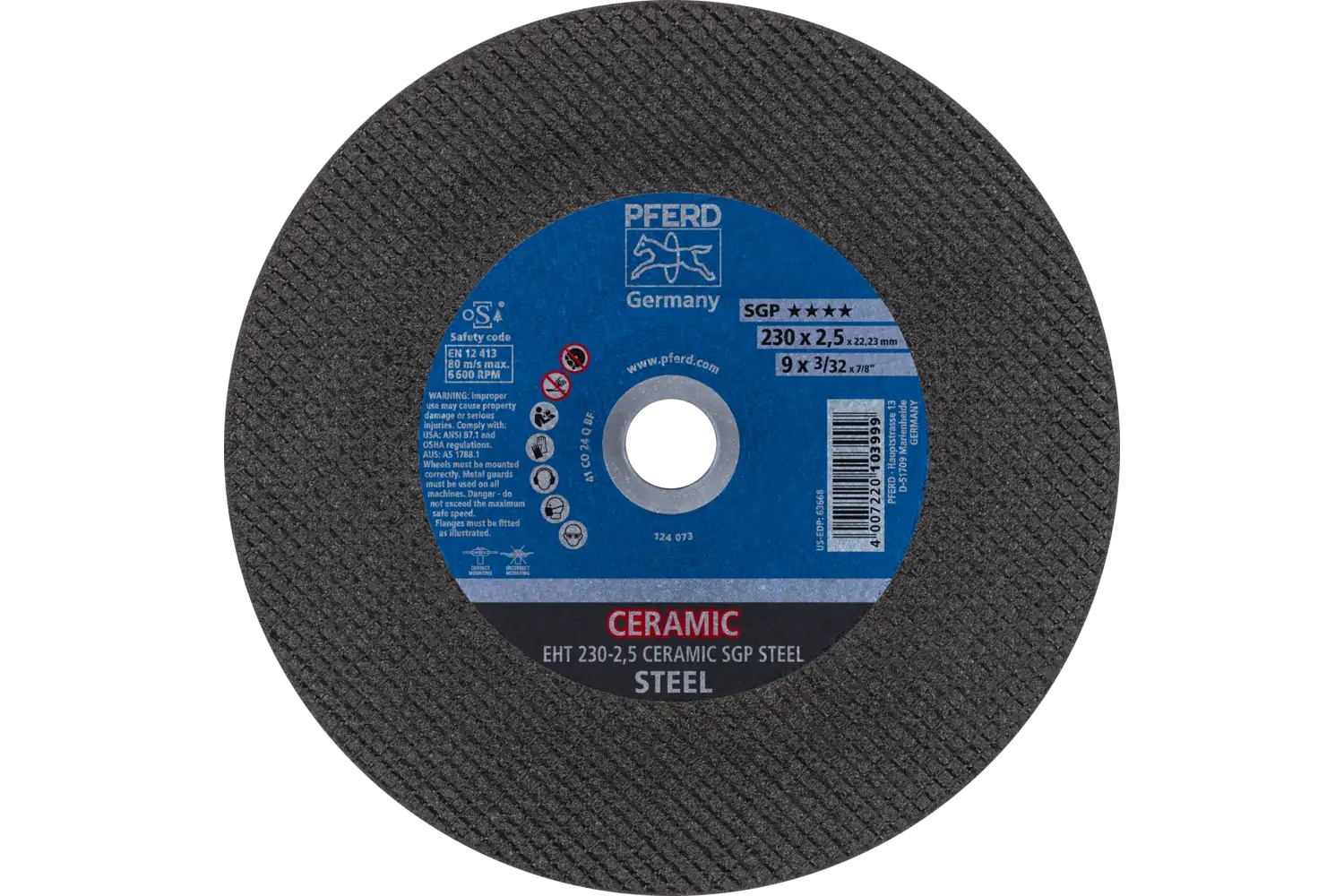 Picture of Pferd Cut-Off Wheel, 9" X 3/32 X 7/8, Ceramic Sgp Steel, T1, Ceramic Oxide